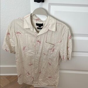 Men's Vince Cream Shirt with Red Pattern